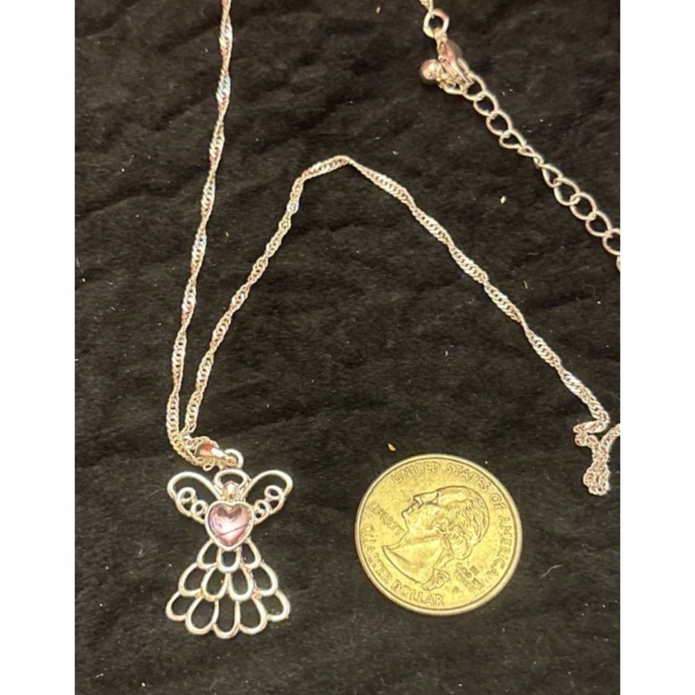 Avon June Birthstone Angel Necklace Silver Tone Alexandrite Purple Heart Pendant